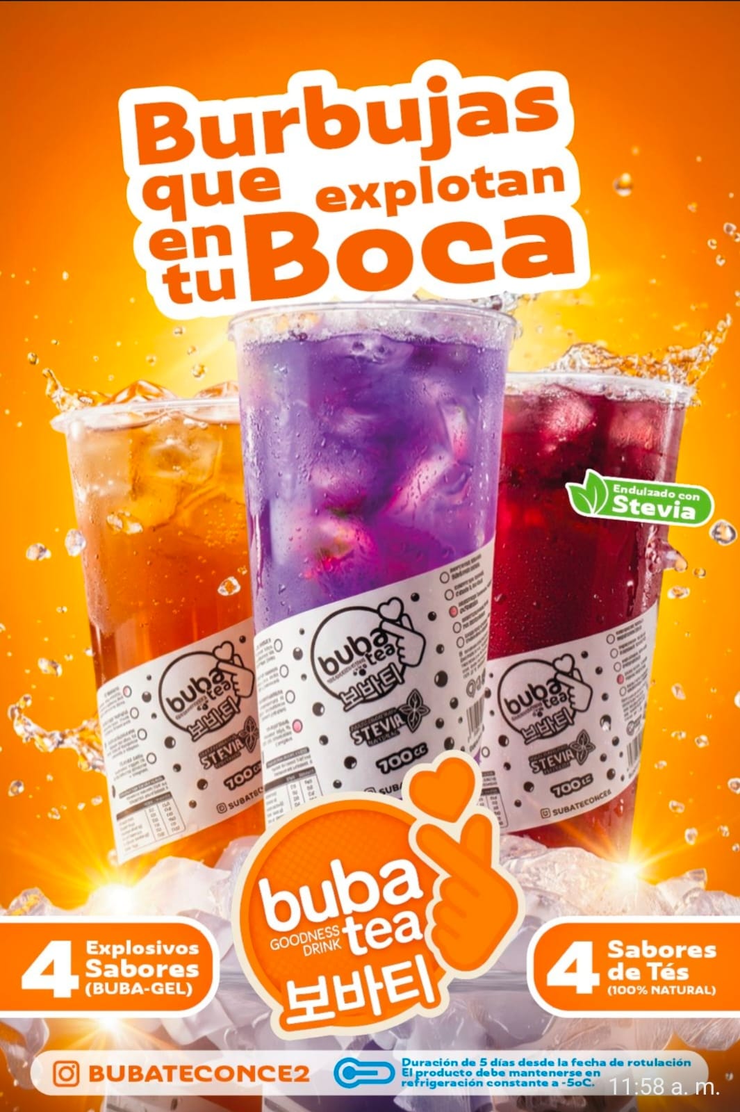 Tres vasos Buba Tea sobre hielo