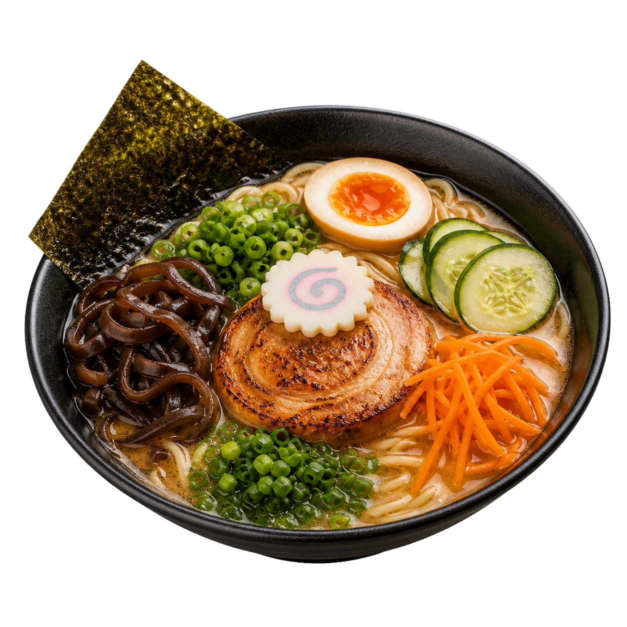 Ramen Joki servido en bowl negro