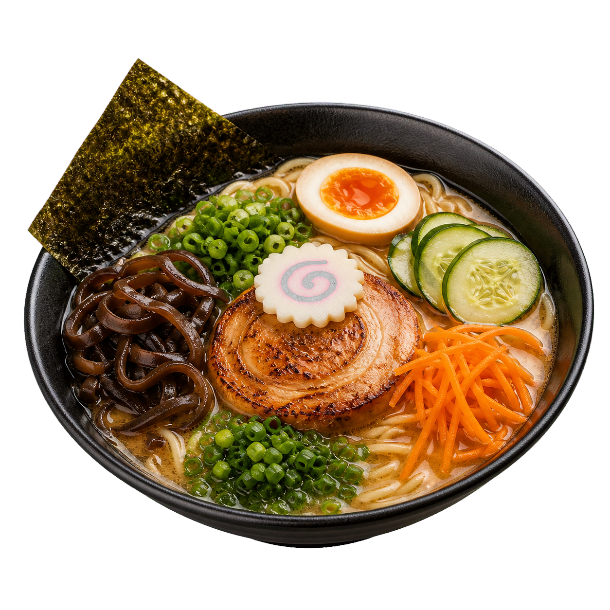 Ramen Joki servido en bowl negro